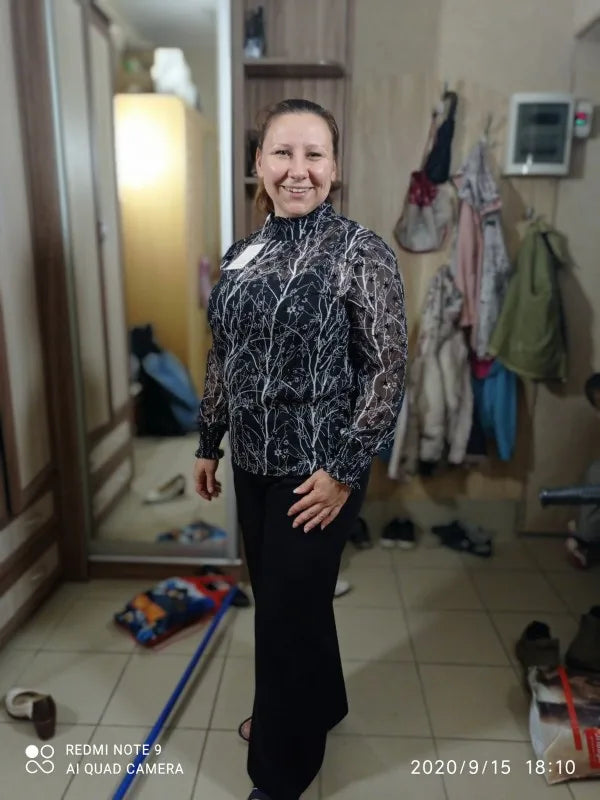 Korean Style Floral Chiffon Blouse - Women's Long Sleeve Stand Collar Shirt