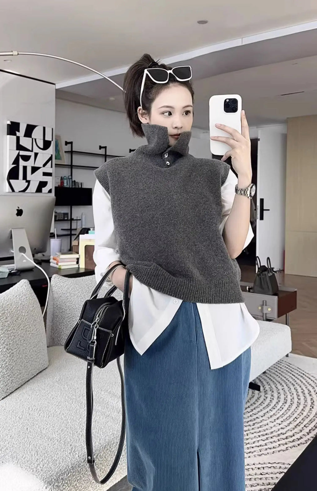 Korean Style Cashmere Turtleneck Vest - Sleeveless Knit Jumper Top