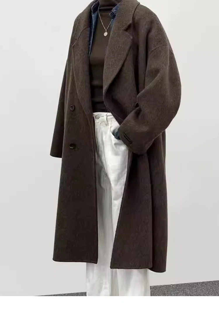 Korean Style Wool Coat - Women's Double-Breasted Mid-Length Winter Jacket