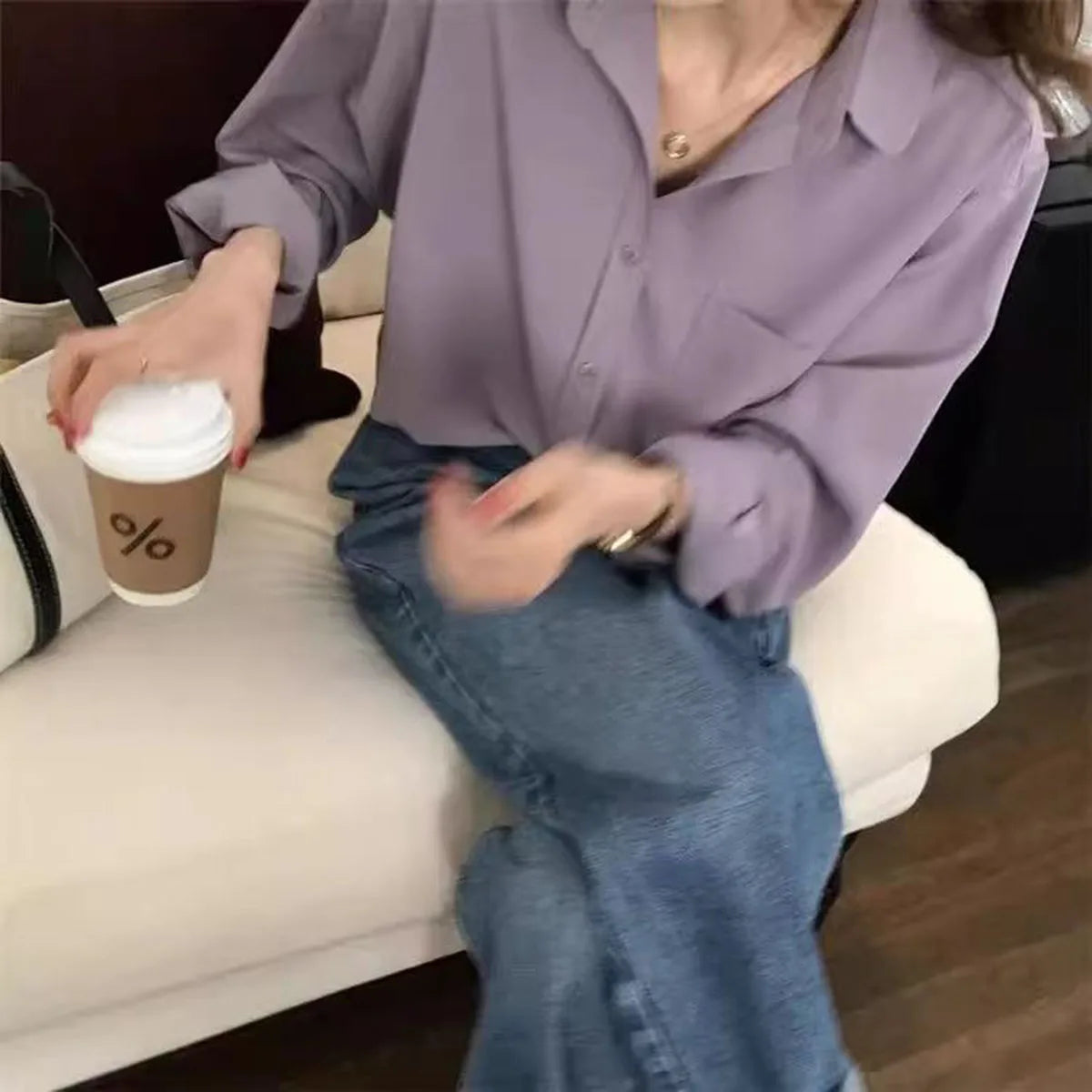 Women's Long Sleeve Shirt - Elegant Office Shirt with Pockets