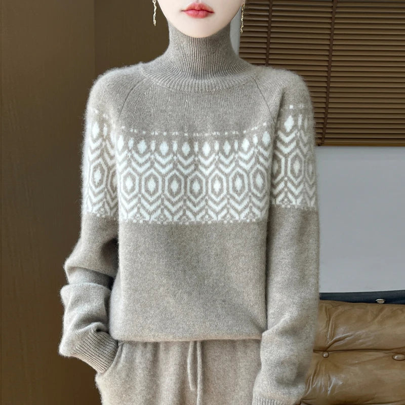 Korean Style Merino Wool High Neck Jumper - Women's Autumn Winter Pullover