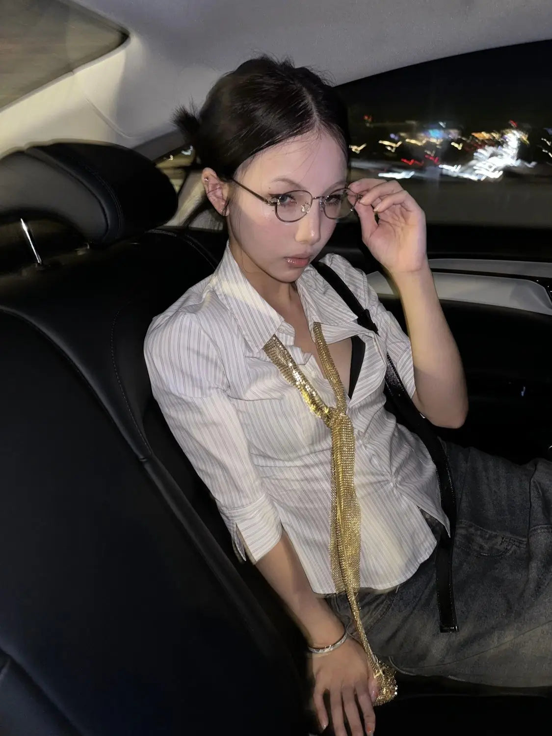 Korean Style Striped Shirt - Women's Half Sleeve Blouse