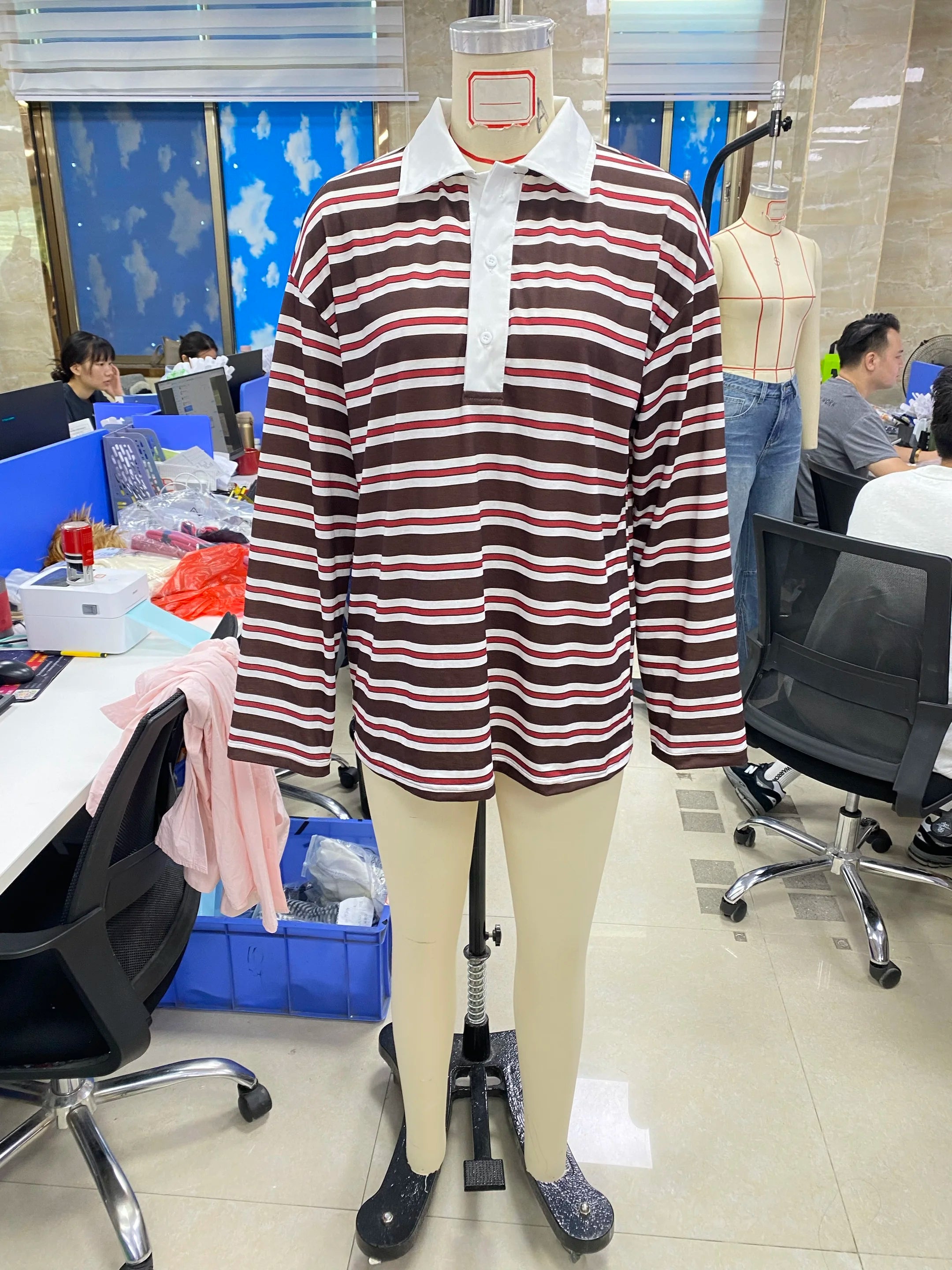 Korean Style Striped V-Neck Sweatshirt - Women's Vintage Y2K Button Pullover Top