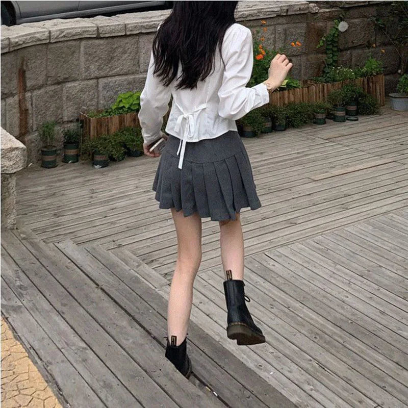 Korean Style White Shirt - Back Lace-Up Detail Shirt for Women