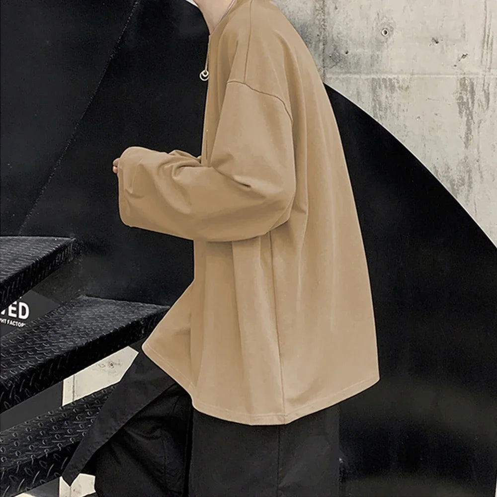 Korean Style Oversized Long Sleeve T-Shirt for Women - Casual Cotton Tee