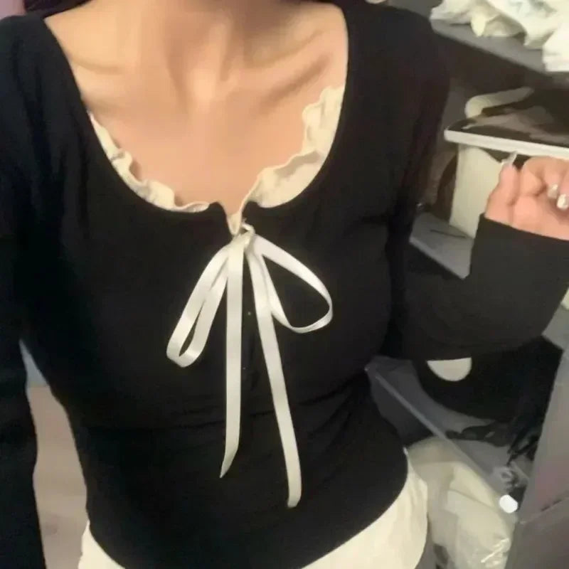 Korean Style Slim Fit Crop Top - Long Sleeve Bodycon Blouse for Women