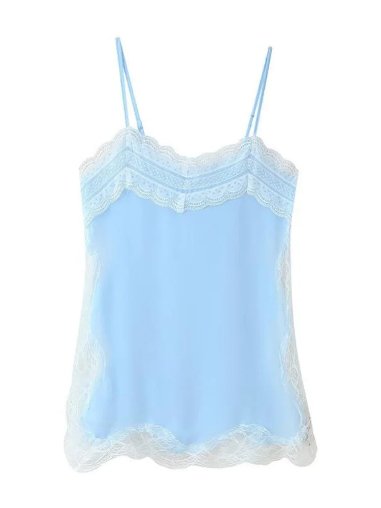 Korean Style Lace Cami Top - Elegant Sleeveless Square Neck Blouse