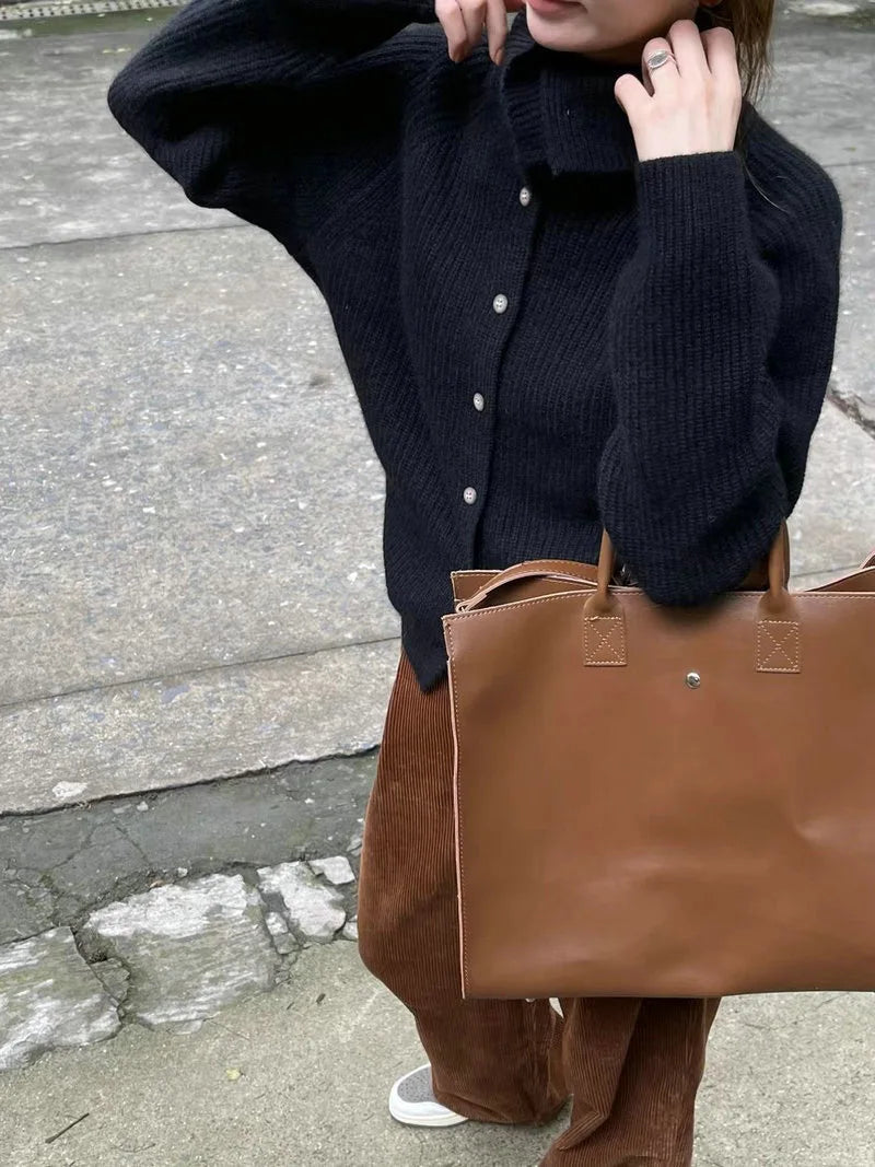 Korean Style Turtleneck Cardigan - Women's Chunky Knit Sweater