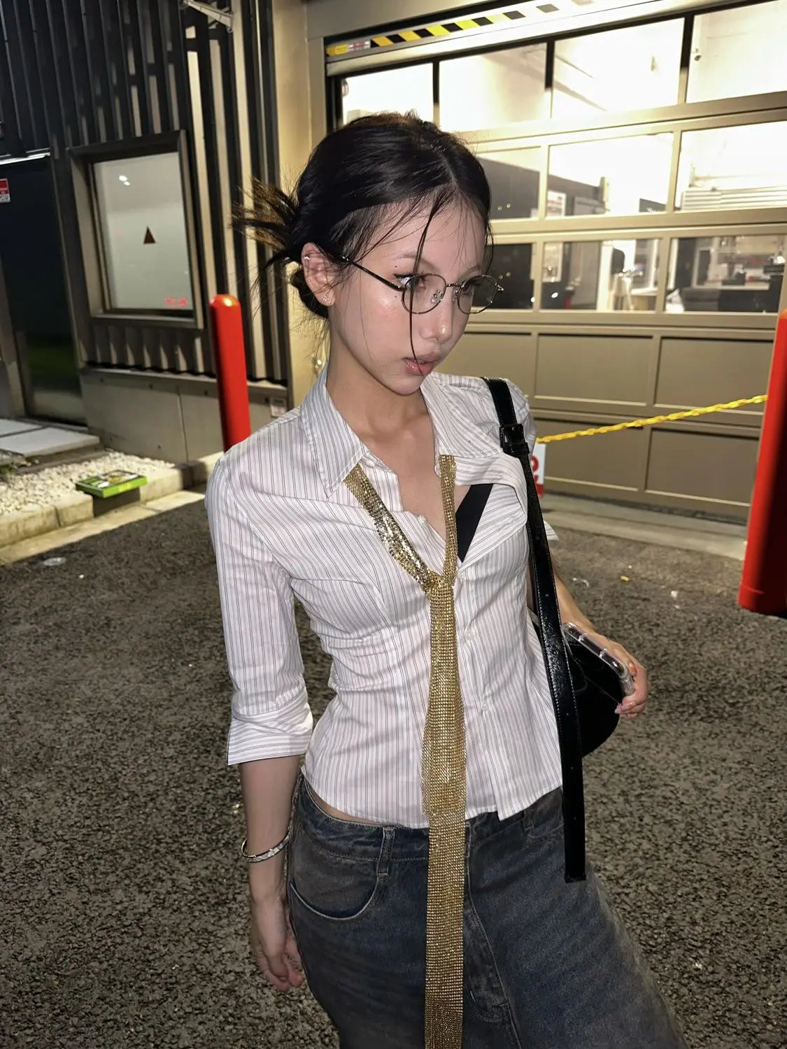 Korean Style Striped Shirt - Women's Half Sleeve Blouse