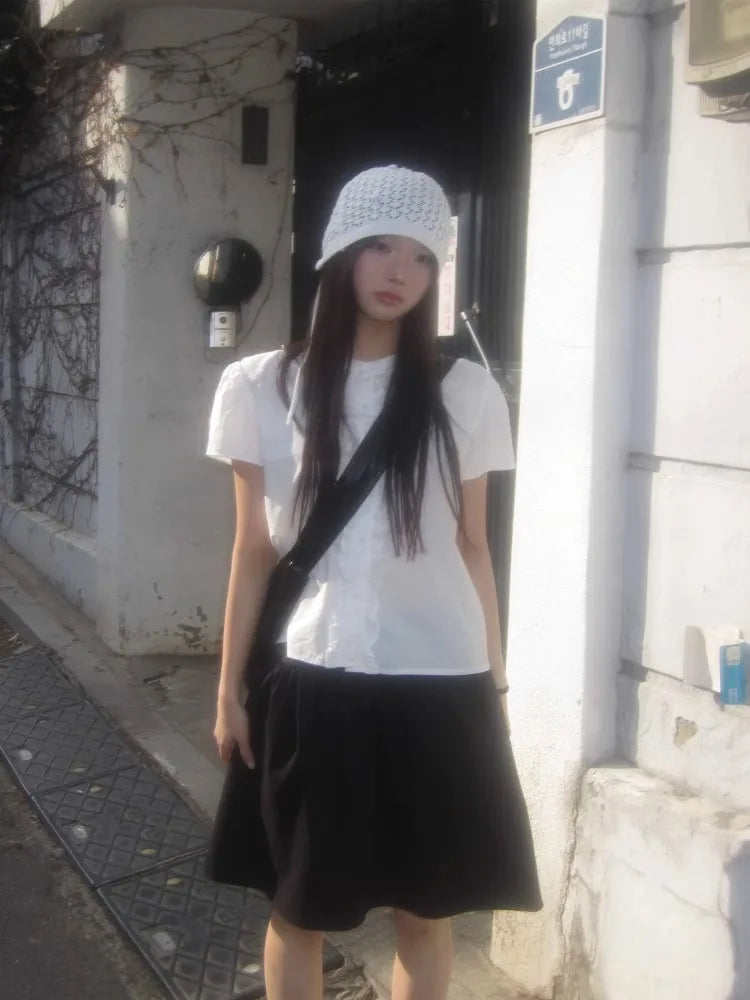 Korean Style High Waist A-Line Skirt - Elegant Mini Skirt for Women