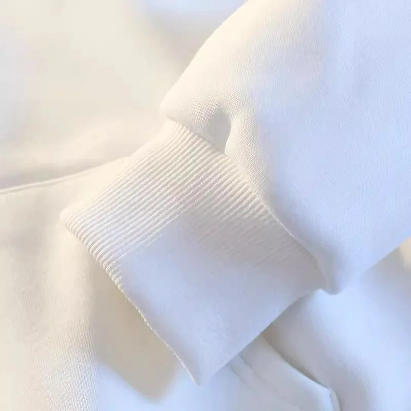 Korean Style Oversized Hoodie - Women's Grey & White Pullover Sweatshirt