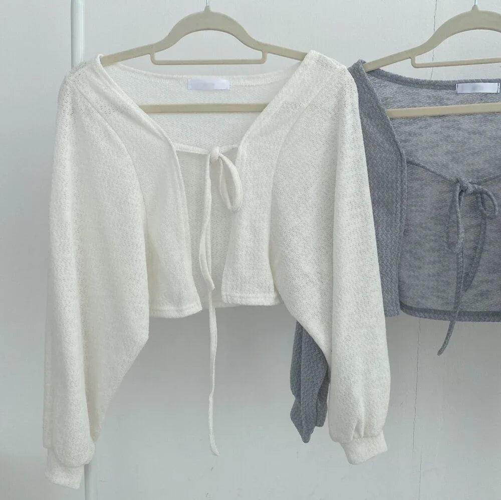 Korean Style White Cardigan - Women's Summer Lightweight Lace-Up Knitwear