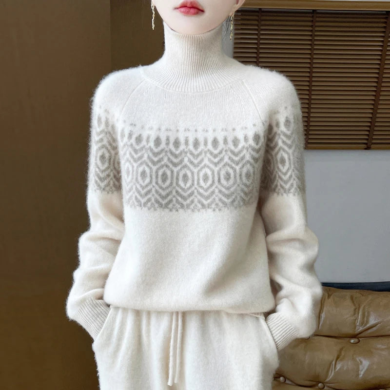 Korean Style Merino Wool High Neck Jumper - Women's Autumn Winter Pullover