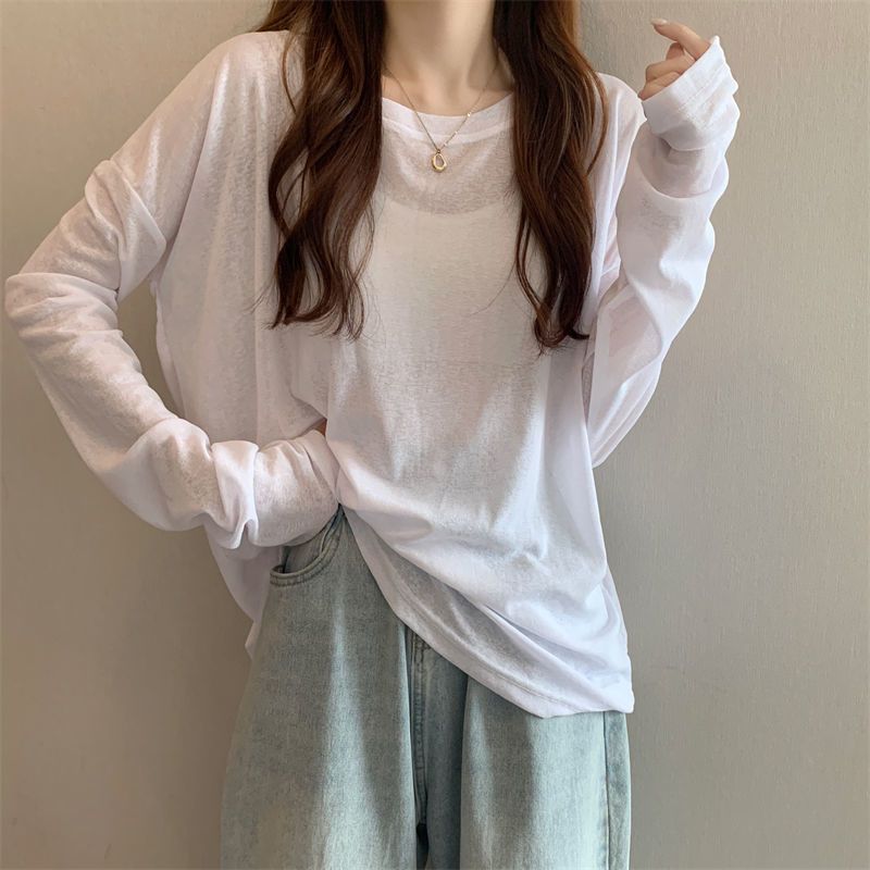 Korean Style Mesh Long Sleeve Cover Up Top
