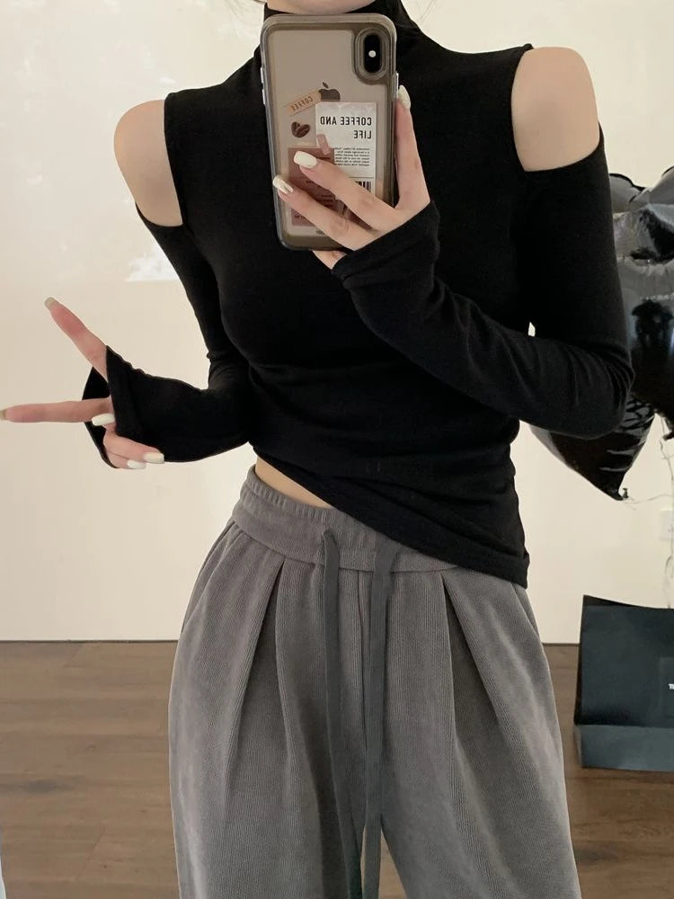 Korean Style Turtleneck Long Sleeve Top - Women's Slim Fit Autumn Blouse