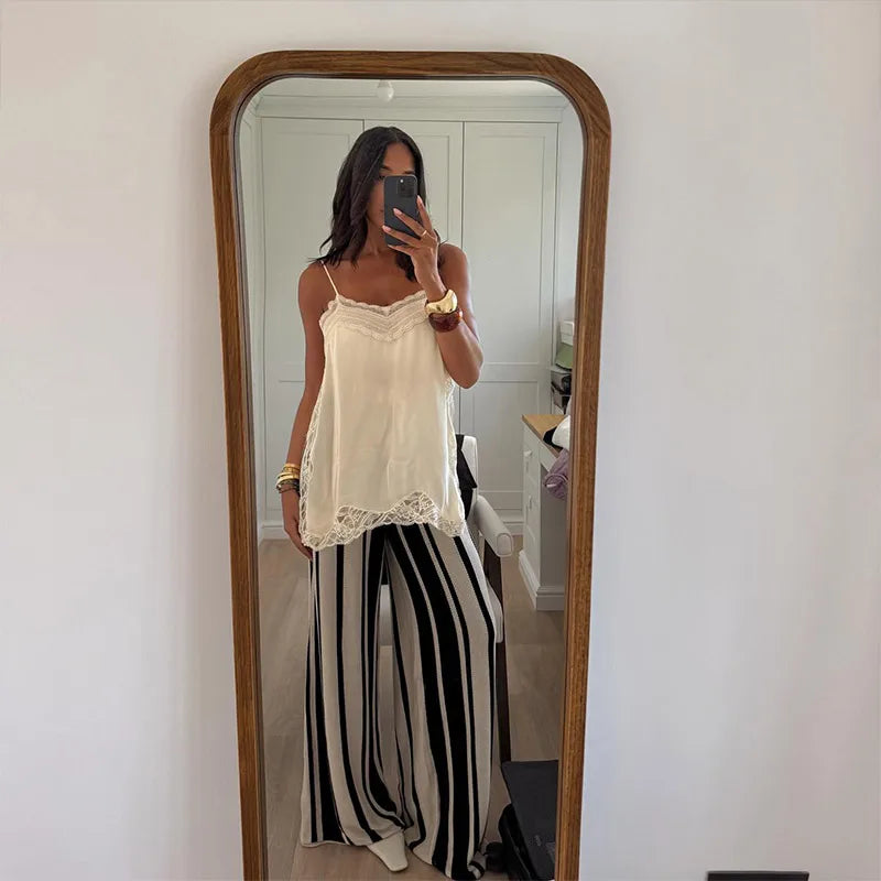 Korean Style Lace Cami Top - Elegant Sleeveless Square Neck Blouse