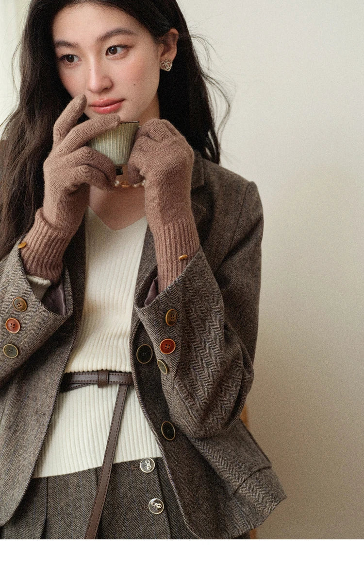 Korean Style Pleated Wool Skirt - Elegant High-Waist A-Line Midi Skirt for Women