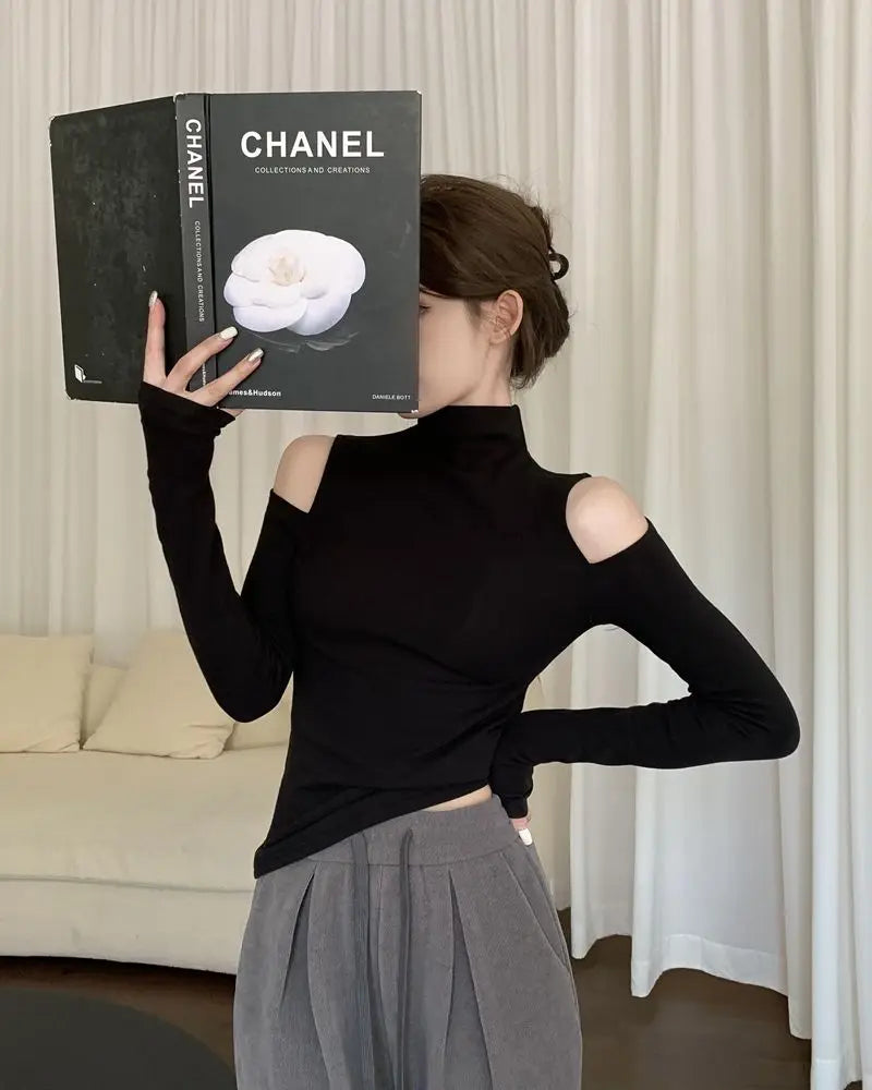 Korean Style Turtleneck Long Sleeve Top - Women's Slim Fit Autumn Blouse