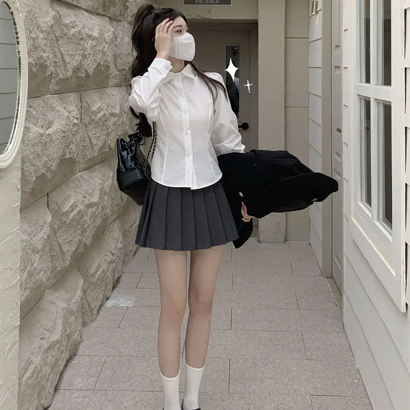 Korean Style White Shirt - Back Lace-Up Detail Shirt for Women