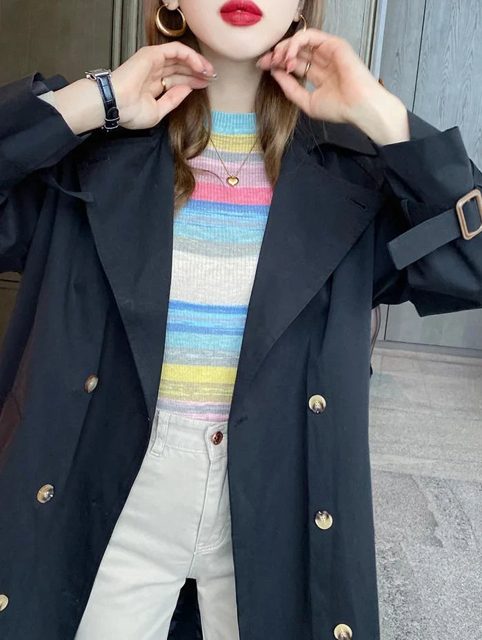 Korean Style Striped Long Sleeve Top - Women's Slim Fit T-Shirt