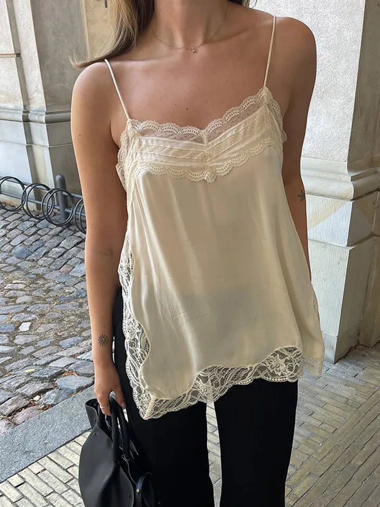 Korean Style Lace Cami Top - Elegant Sleeveless Square Neck Blouse