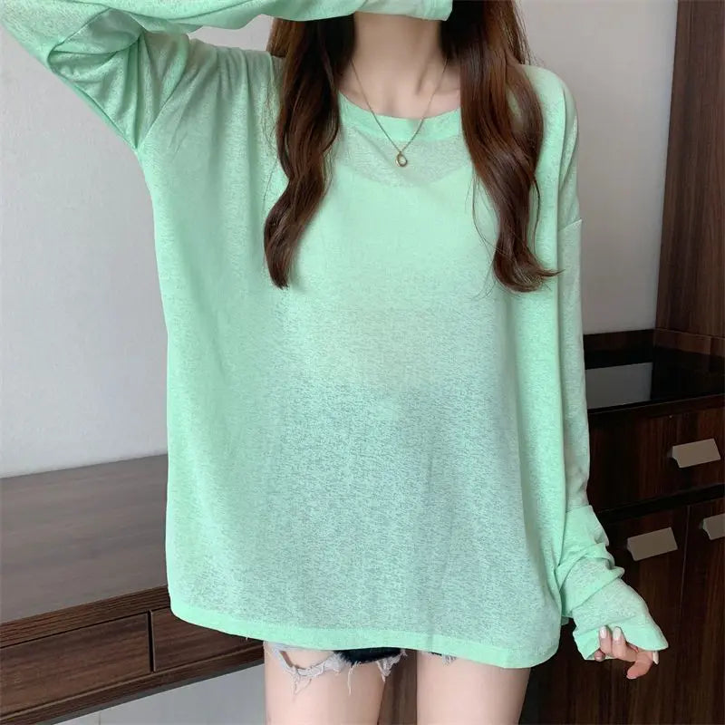 Korean Style Mesh Long Sleeve Cover Up Top