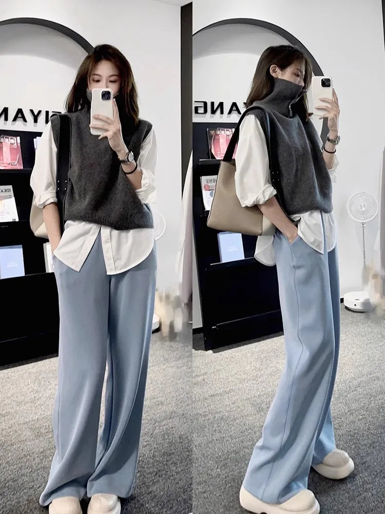 Korean Style Cashmere Turtleneck Vest - Sleeveless Knit Jumper Top