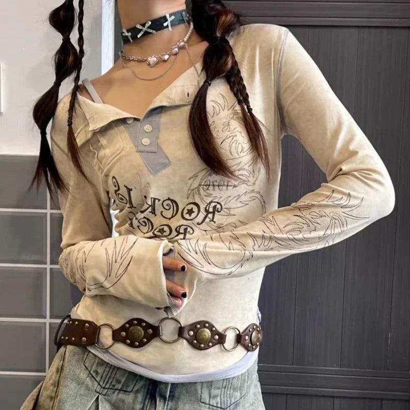 Korean Style Slim Fit Crop Top - Long Sleeve Bodycon Blouse for Women