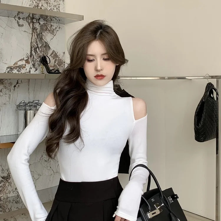 Korean Style Turtleneck Long Sleeve Top - Women's Slim Fit Autumn Blouse