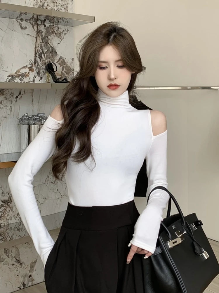 Korean Style Turtleneck Long Sleeve Top - Women's Slim Fit Autumn Blouse