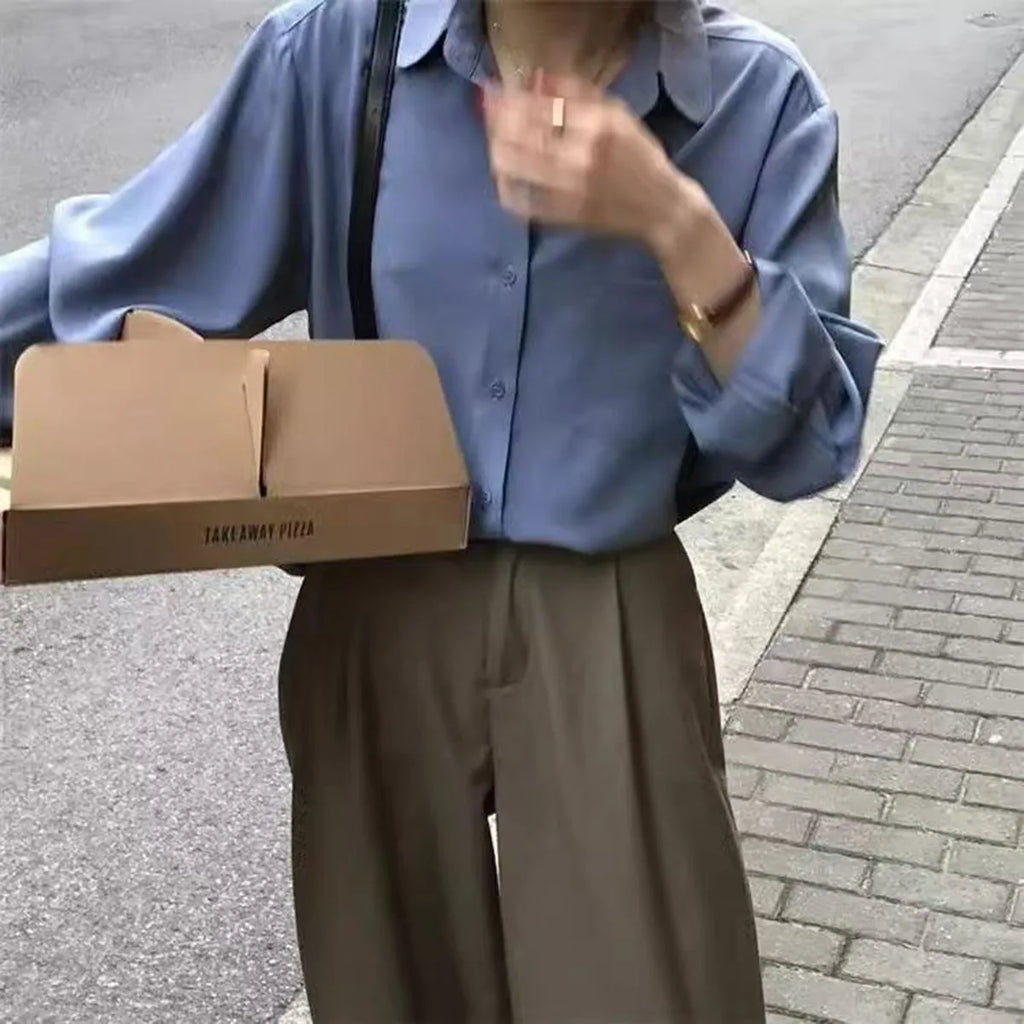 Women's Long Sleeve Shirt - Elegant Office Shirt with Pockets