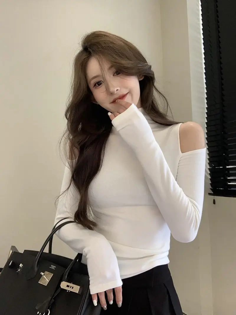 Korean Style Turtleneck Long Sleeve Top - Women's Slim Fit Autumn Blouse