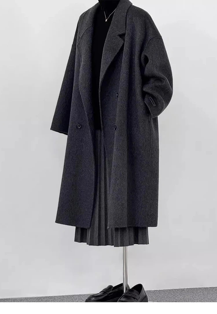 Korean Style Wool Coat - Women's Double-Breasted Mid-Length Winter Jacket