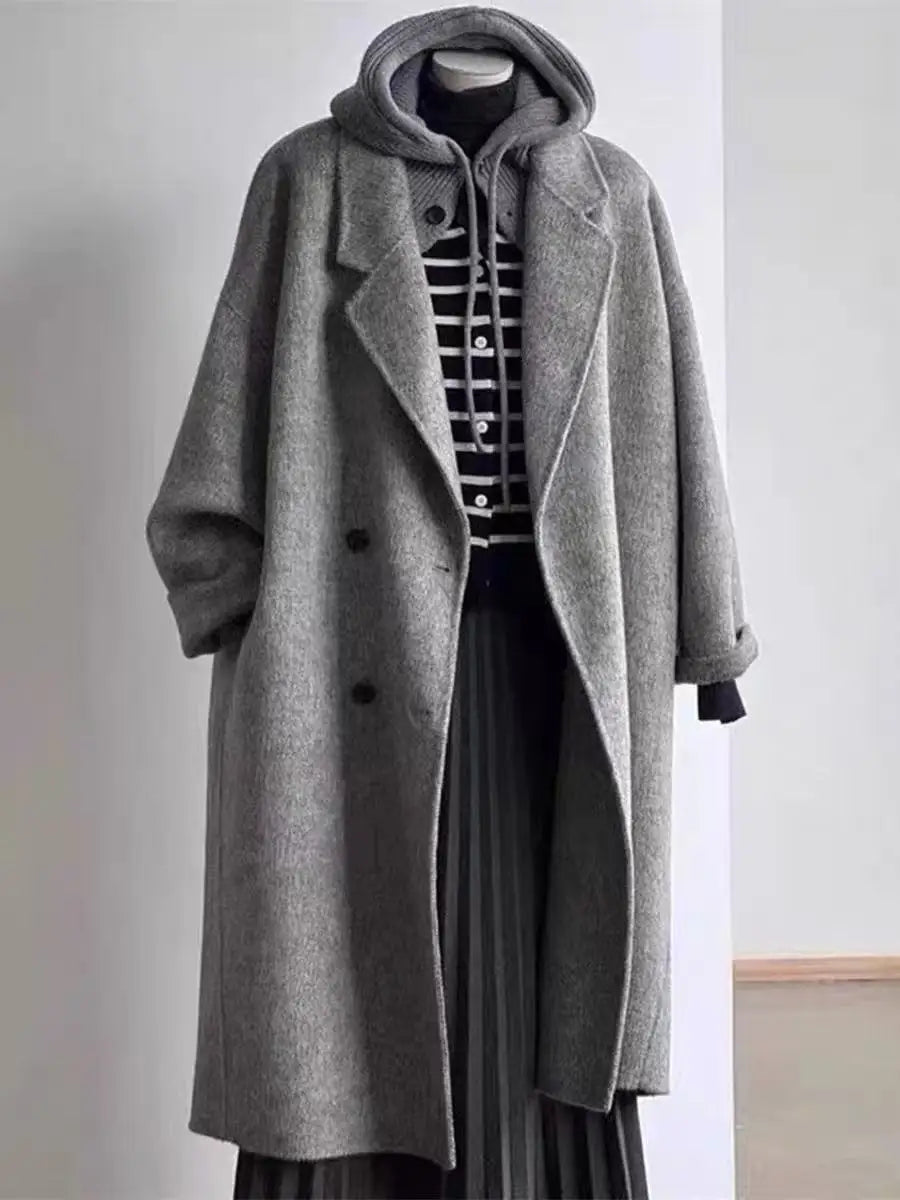 Korean Style Wool Coat - Women's Double-Breasted Mid-Length Winter Jacket