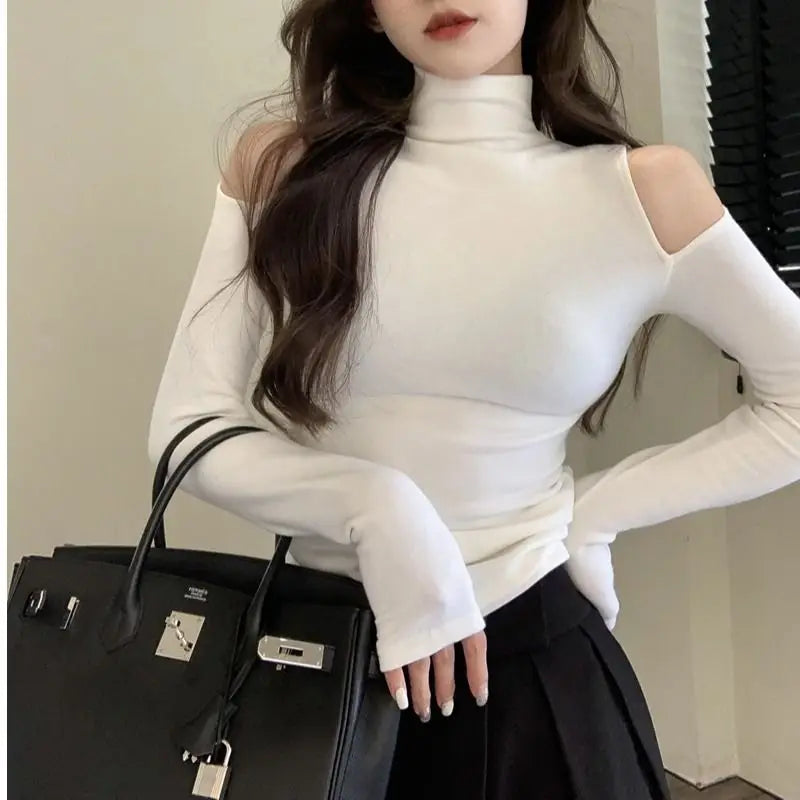 Korean Style Turtleneck Long Sleeve Top - Women's Slim Fit Autumn Blouse