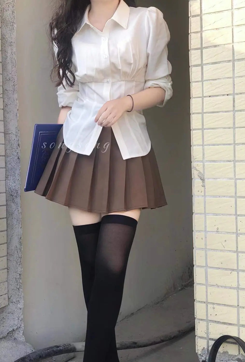 Korean Style White Shirt - Women's Slim Fit Long Sleeve Blouse