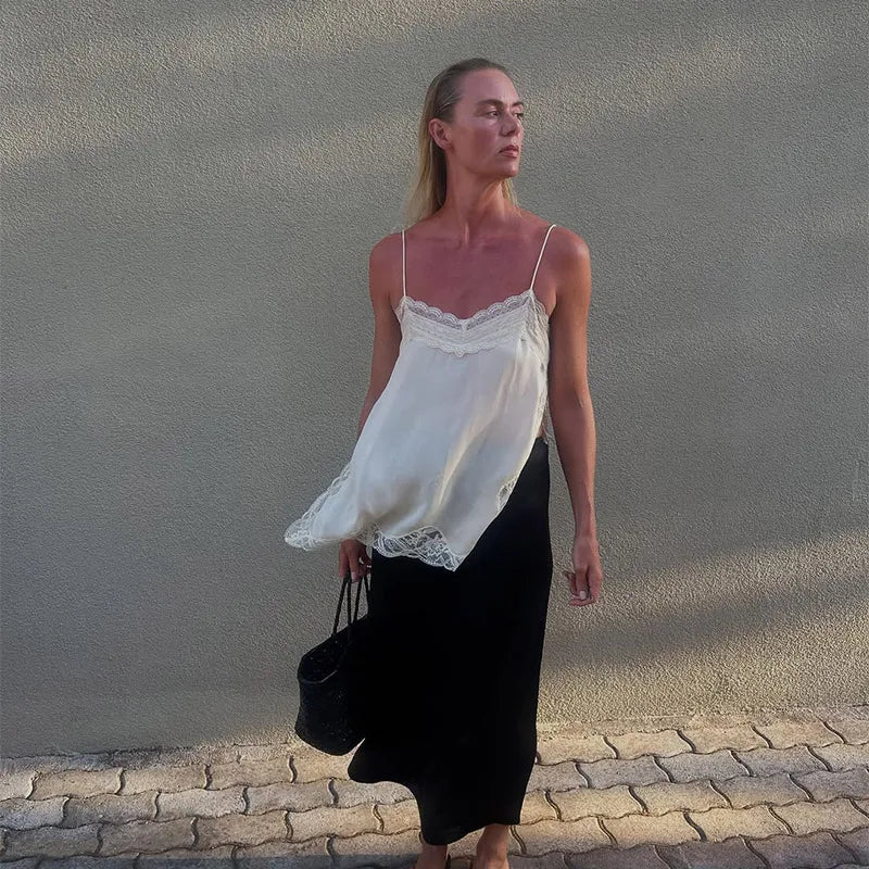 Korean Style Lace Cami Top - Elegant Sleeveless Square Neck Blouse