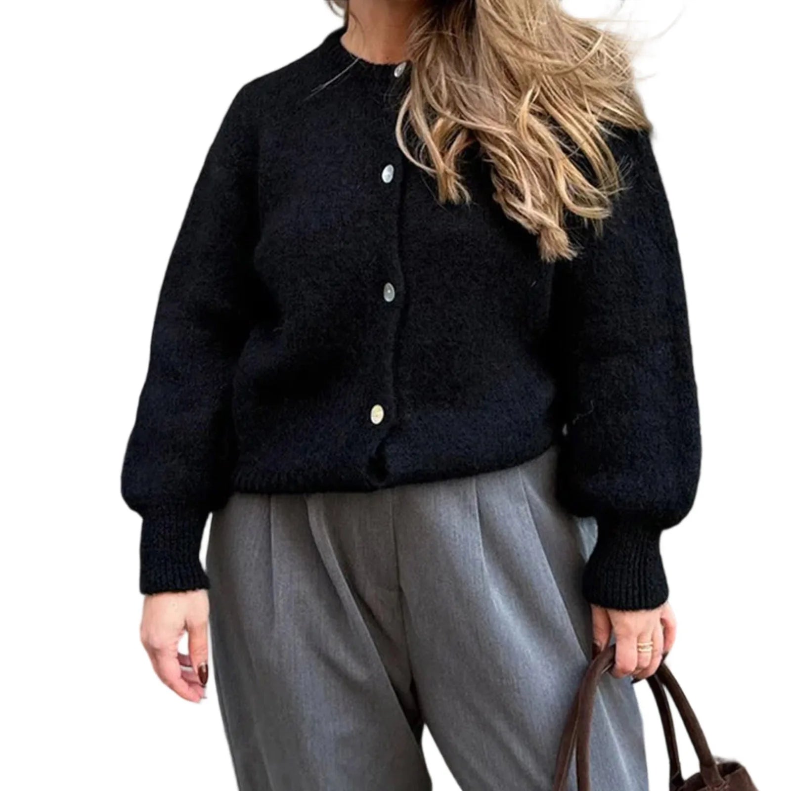 Korean Style Women's Cropped Knit Cardigan - Y2K Vintage Button-Up Sweater