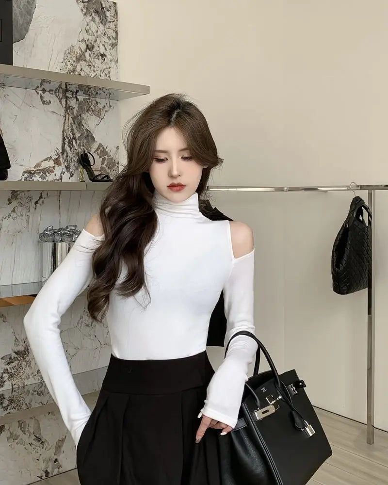 Korean Style Turtleneck Long Sleeve Top - Women's Slim Fit Autumn Blouse