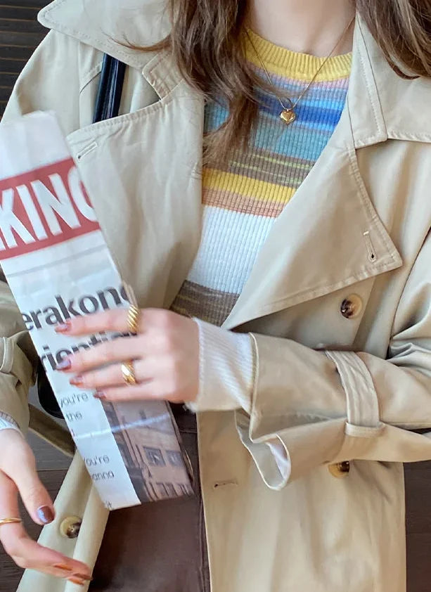 Korean Style Striped Long Sleeve Top - Women's Slim Fit T-Shirt