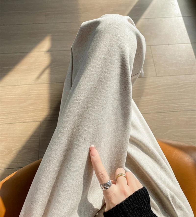 MEXZT Woolen Wide Leg Pants Women Streetwear Belt Fleece Baggy Black Suit Pants Winter Korean Fashion Casual Straight Trousers