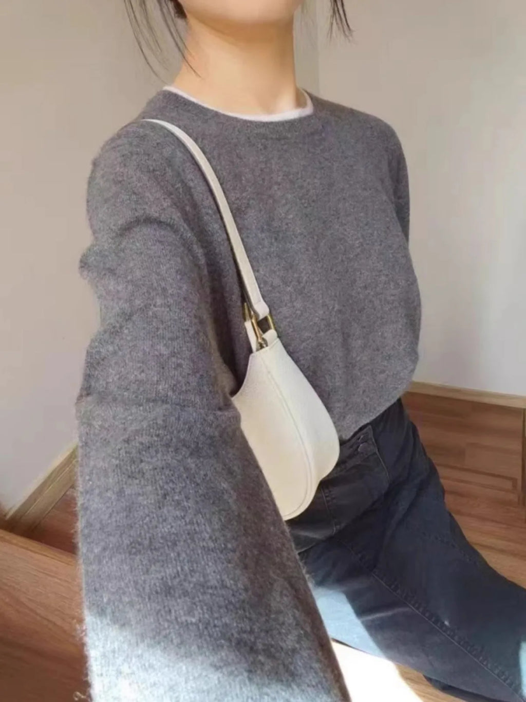 Korean Style Pure Cashmere Jumper - Women's Oversized Knit Sweater