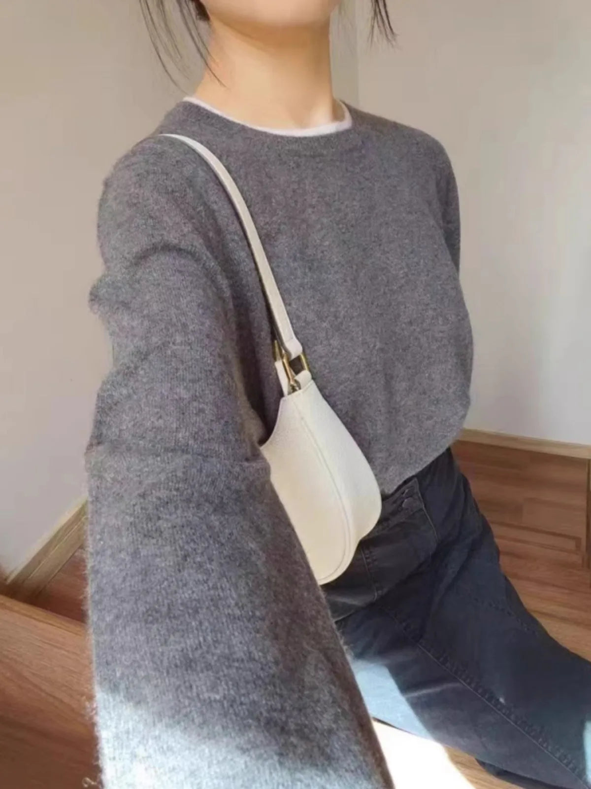 Korean Style Pure Cashmere Jumper - Women's Oversized Knit Sweater