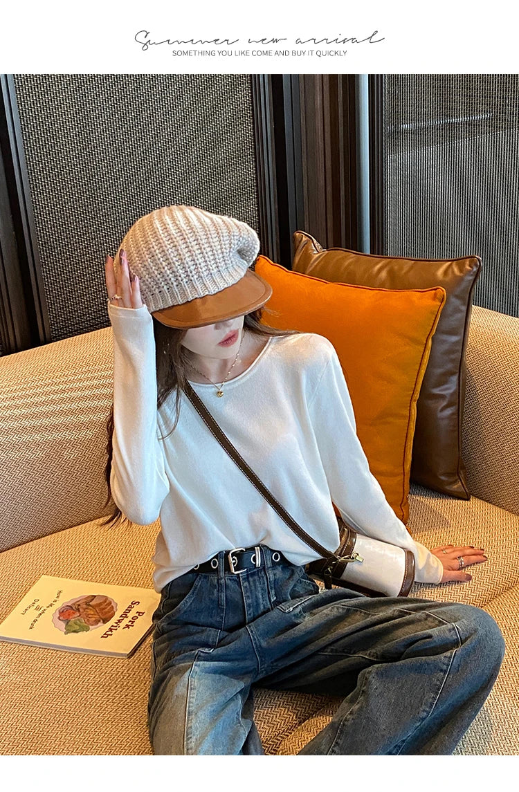 Korean Style Loose Fit Round Neck Sweater - Women's Soft Knit Pullover