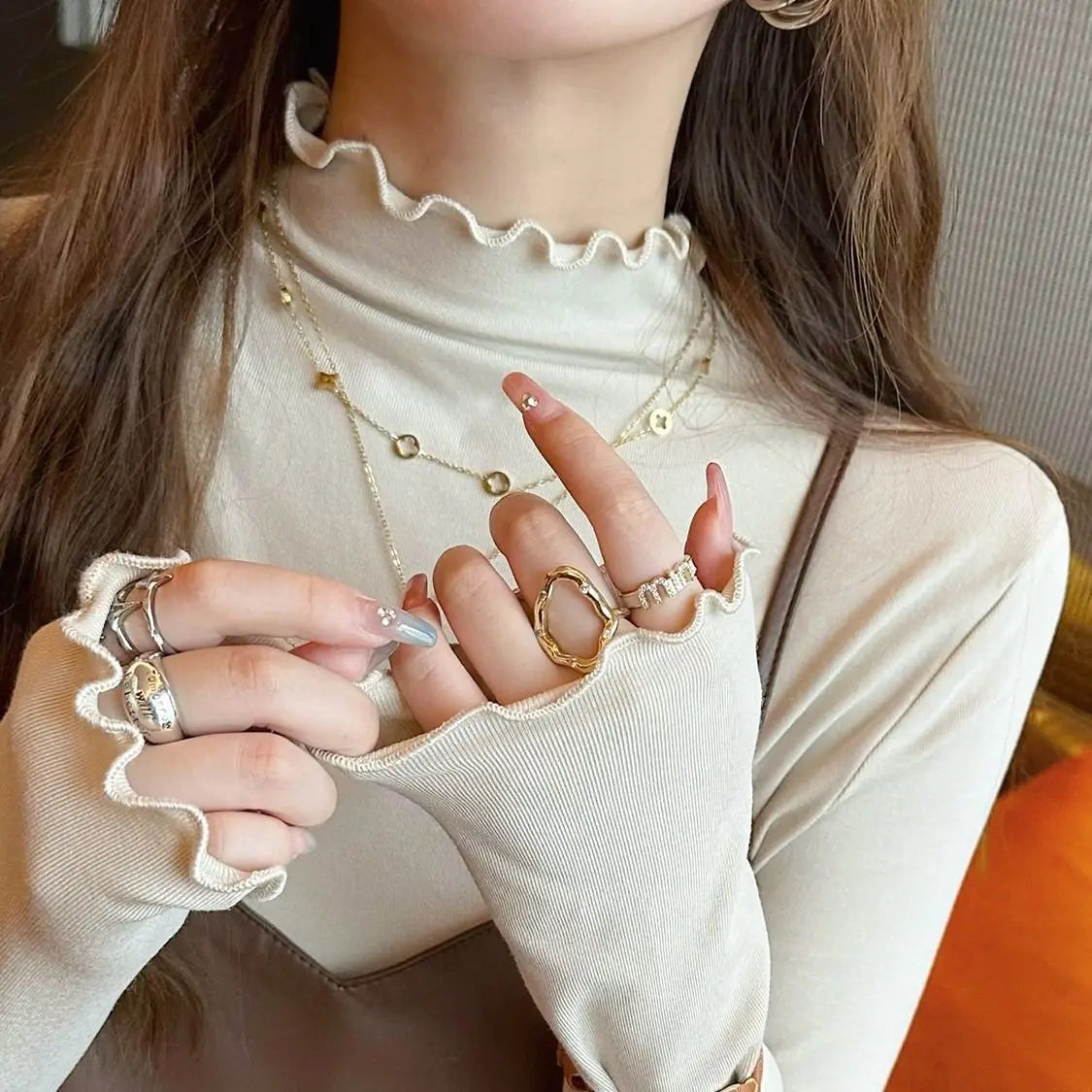 Korean Style Long Sleeve T-Shirt - Women's Casual Crew Neck Top