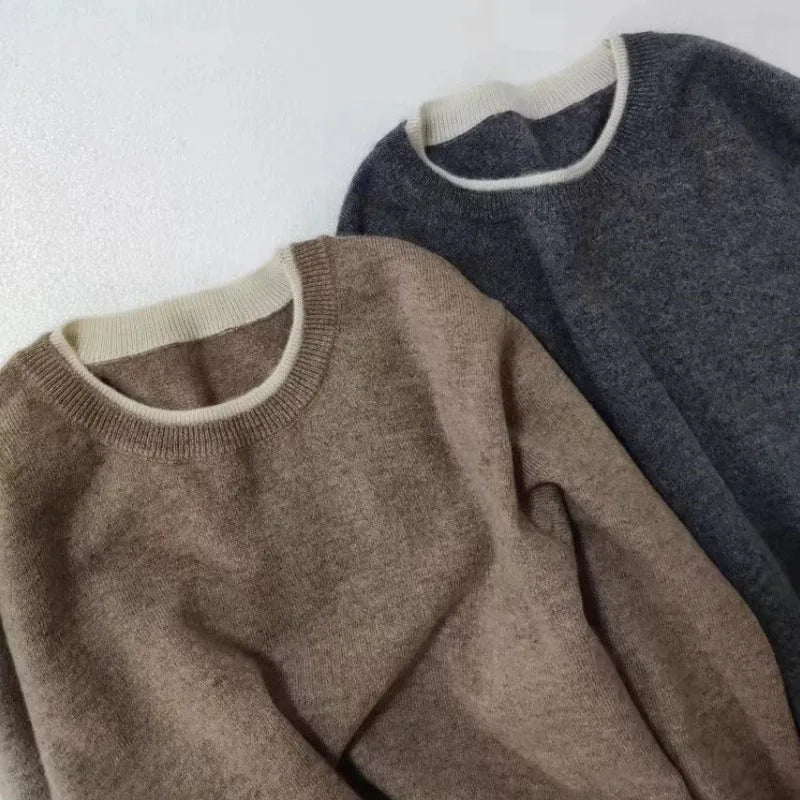 Korean Style Pure Cashmere Jumper - Women's Oversized Knit Sweater
