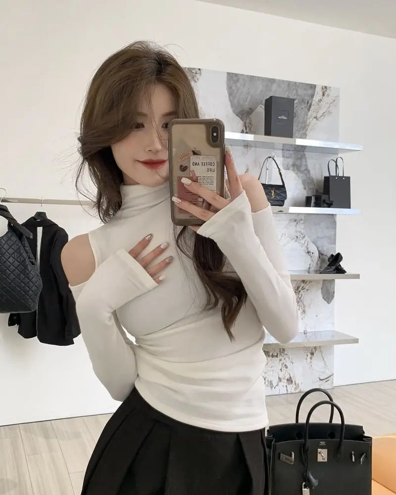 Korean Style Turtleneck Long Sleeve Top - Women's Slim Fit Autumn Blouse