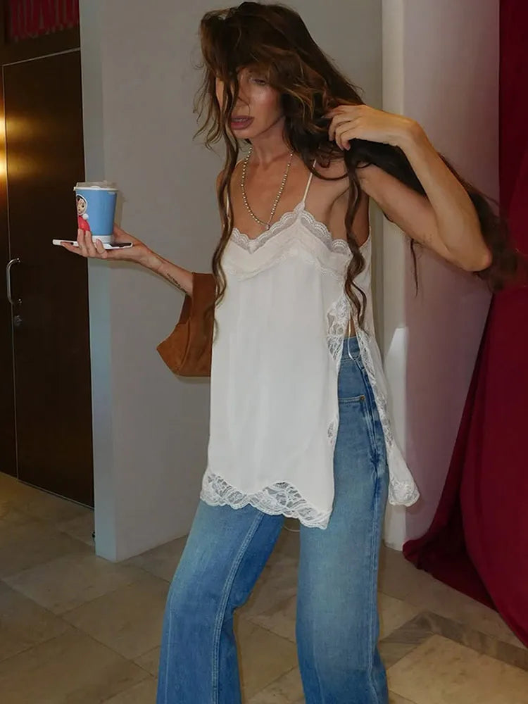 Korean Style Lace Cami Top - Elegant Sleeveless Square Neck Blouse