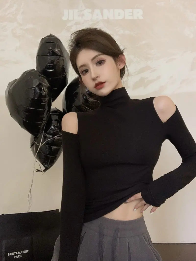 Korean Style Turtleneck Long Sleeve Top - Women's Slim Fit Autumn Blouse