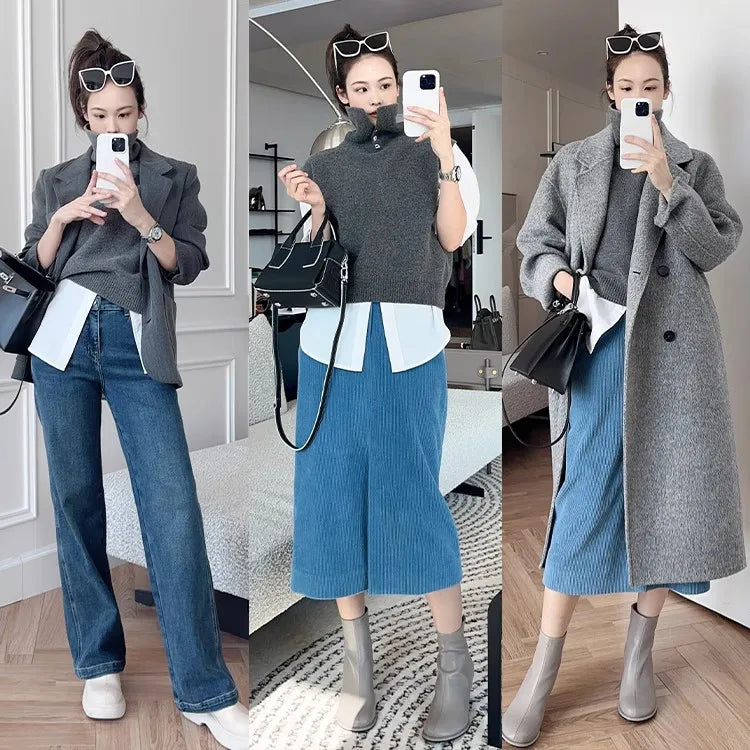 Korean Style Cashmere Turtleneck Vest - Sleeveless Knit Jumper Top